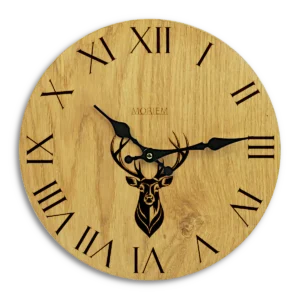 Küchenuhr Landhaus mit Hirschmotiv - Eiche 30 cm
